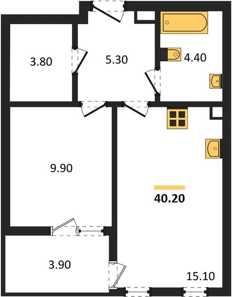 Квартира 1-комн. 40.2 кв. м
