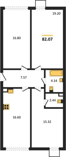 Квартира 3-комн. 82.07 кв. м