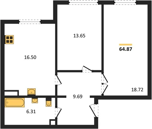 Квартира 2-комн. 64.87 кв. м