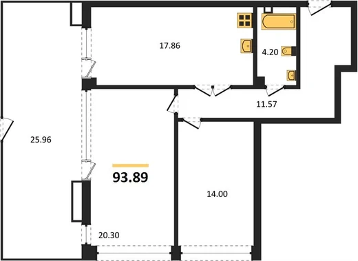 Апартаменты 2-комн. 93.89 кв. м