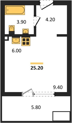 Квартира 1-комн. 25.2 кв. м