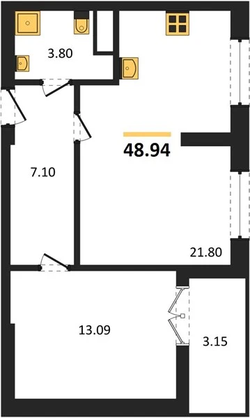 Квартира 1-комн. 48.94 кв. м