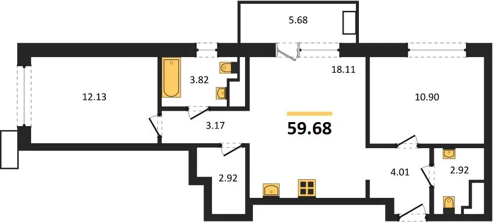 Квартира 2-комн. 59.68 кв. м