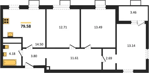 Квартира 3-комн. 79.58 кв. м