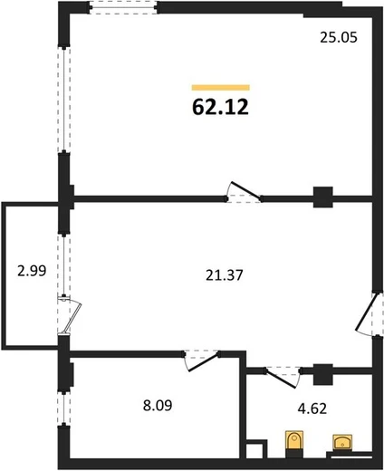 Квартира 3-комн. 62.12 кв. м
