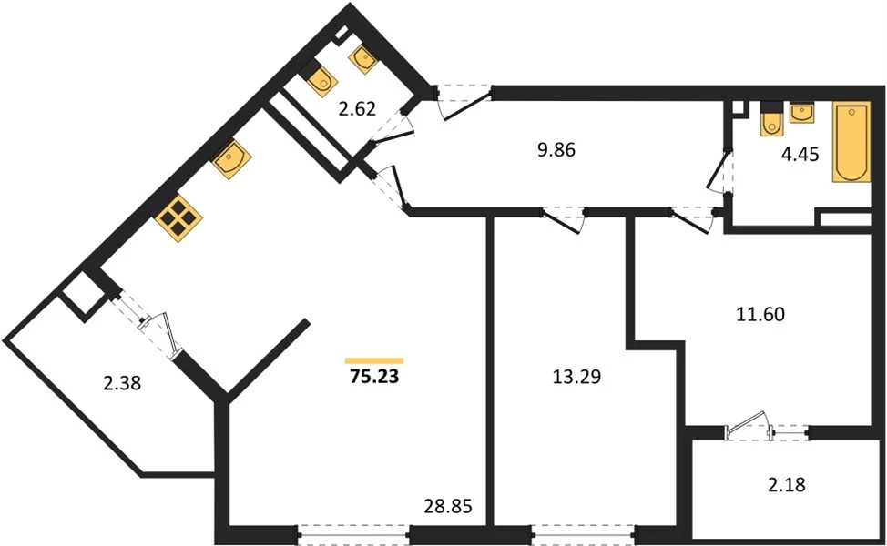 Квартира 2-комн. 70.8 кв. м