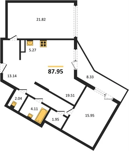 Квартира 2-комн. 87.95 кв. м