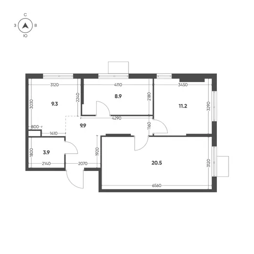 Квартира 3-комн. 63.7 кв. м