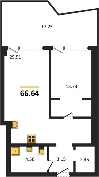 Апартаменты 1-комн. 66.09 кв. м
