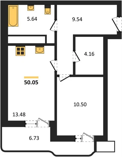 Квартира 1-комн. 50.05 кв. м