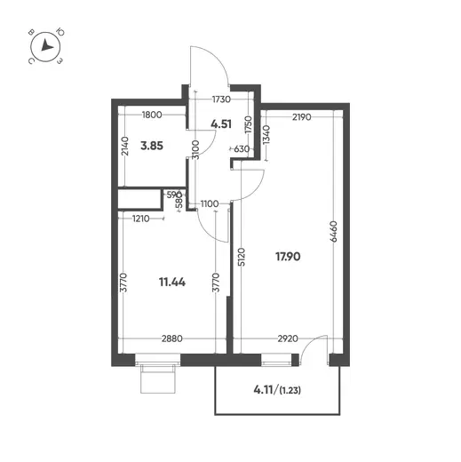 Квартира 1-комн. 38.93 кв. м