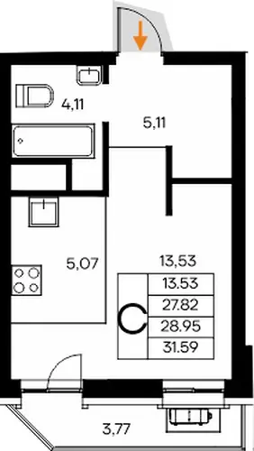 Квартира Студия 31.59 кв. м