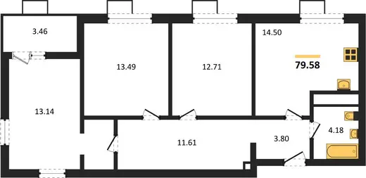 Квартира 3-комн. 79.58 кв. м