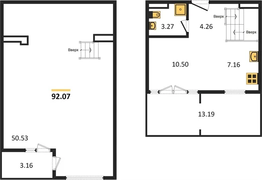 Квартира 1-комн. 92.07 кв. м