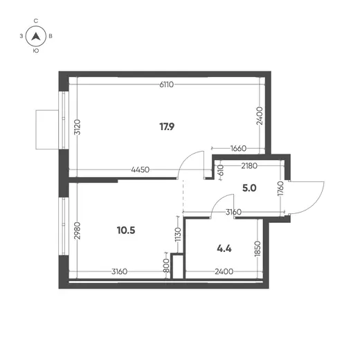 Квартира 1-комн. 37.8 кв. м