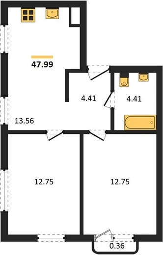 Квартира 2-комн. 47.99 кв. м