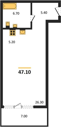 Квартира Студия 47.4 кв. м