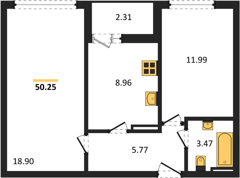 Квартира 2-комн. 51.4 кв. м