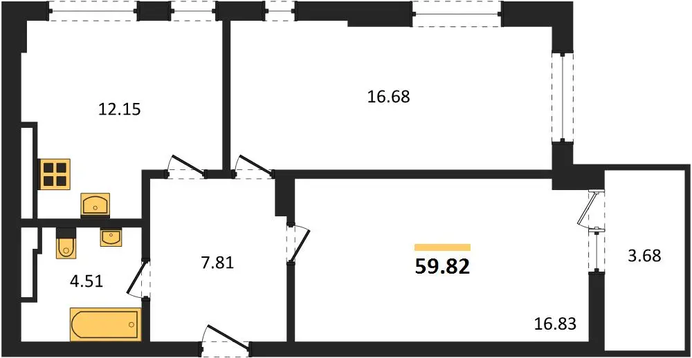 Квартира 2-комн. 59.82 кв. м