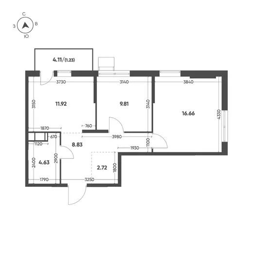 Квартира 2-комн. 55.8 кв. м