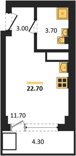 Апартаменты Студия 22.7 кв. м