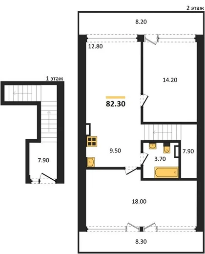 Апартаменты 2-комн. 82.3 кв. м