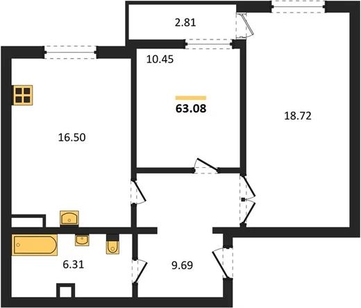 Квартира 2-комн. 63.08 кв. м