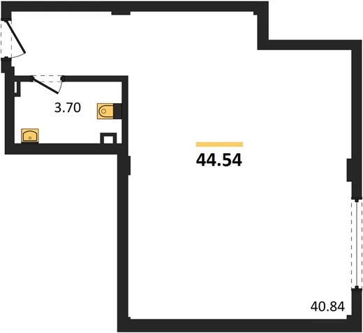 Квартира 1-комн. 44.54 кв. м