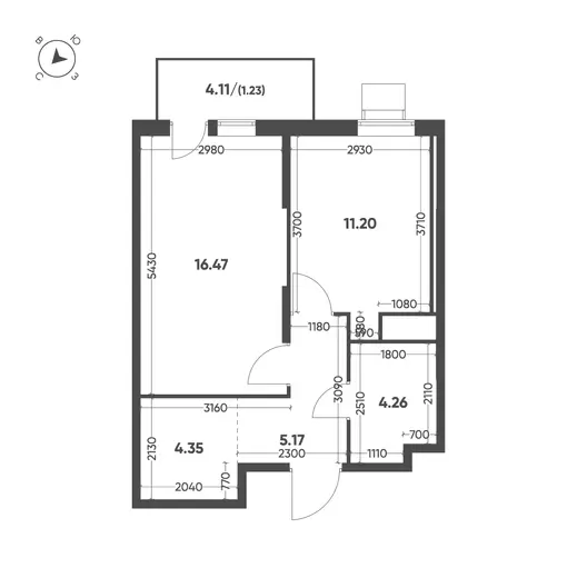 Квартира 1-комн. 42.68 кв. м