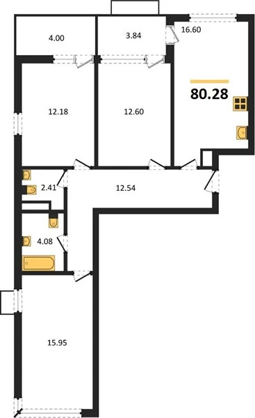 Квартира 3-комн. 80.28 кв. м