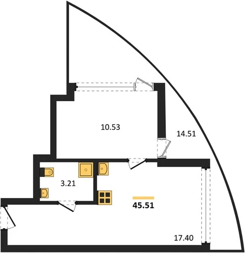 Апартаменты 1-комн. 45.51 кв. м