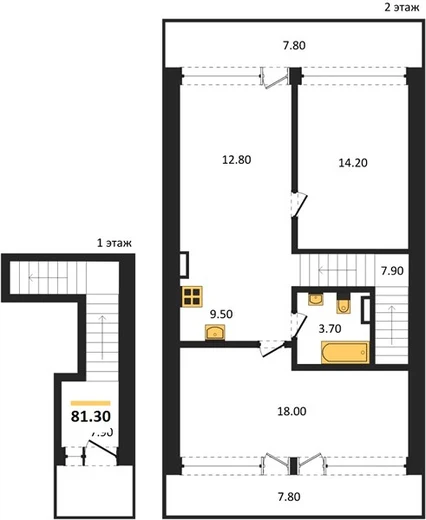 Апартаменты 2-комн. 81.3 кв. м