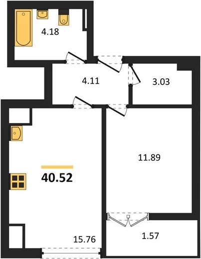 Квартира 1-комн. 40.52 кв. м