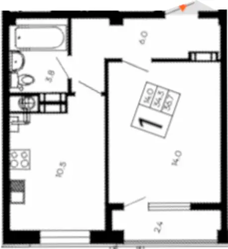 Квартира 1-комн. 36.7 кв. м
