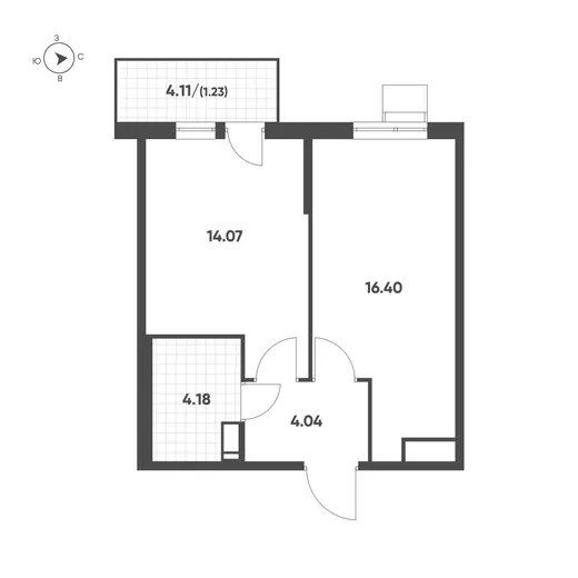Квартира 1-комн. 39.92 кв. м