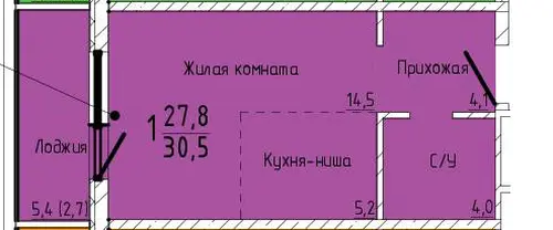 Квартира Студия 30.5 кв. м