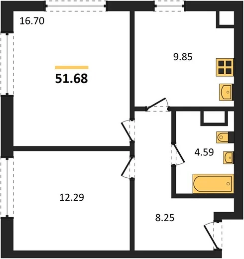 Квартира 2-комн. 51.6 кв. м