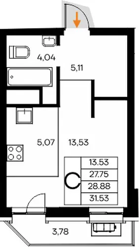 Квартира Студия 31.53 кв. м
