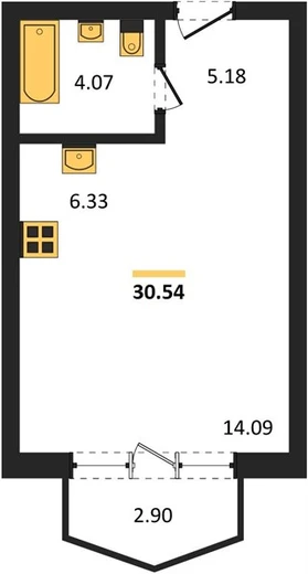 Квартира Студия 30.54 кв. м
