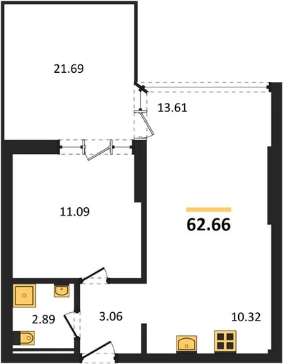 Квартира 2-комн. 62.66 кв. м