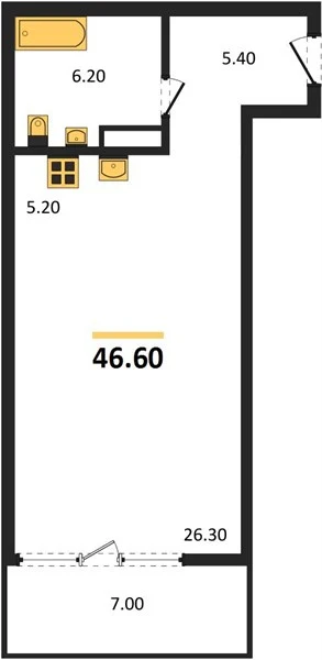 Квартира Студия 46.9 кв. м