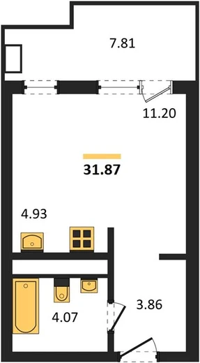 Апартаменты Студия 31.87 кв. м