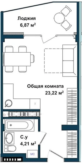 Апартаменты Студия 33.6 кв. м