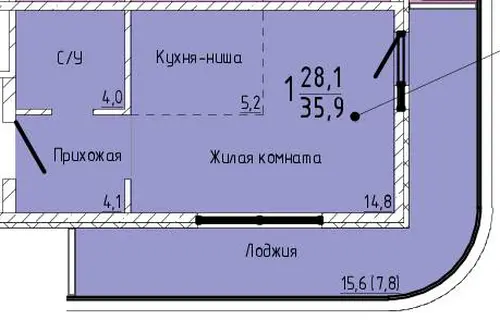 Квартира 1-комн. 35.9 кв. м
