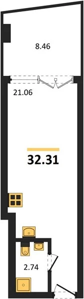Апартаменты Студия 32.35 кв. м