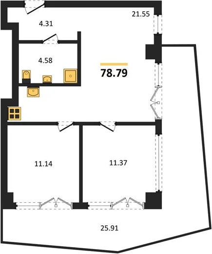 Апартаменты 2-комн. 78.79 кв. м