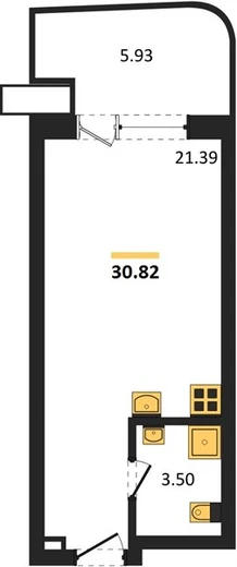Апартаменты Студия 30.82 кв. м