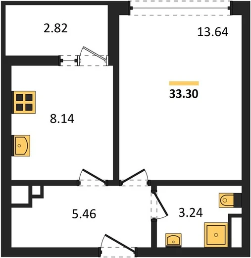 Квартира 1-комн. 33.3 кв. м
