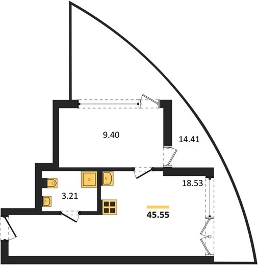 Апартаменты 1-комн. 45.55 кв. м