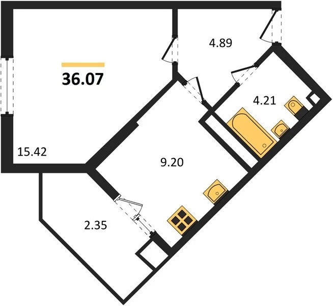 Квартира 1-комн. 33.9 кв. м